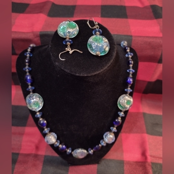 VINTAGE Balbi Murano Blown Glass Lapis Lazuli Beaded Necklace Set - Picture 2 of 8